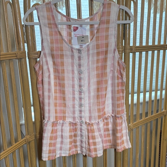 Tu Woman Tops - Plaid Sleeveless Peplum Top